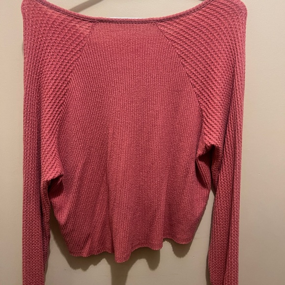 American Eagle Soft & Sexy Plush Waffle Knit Crop Sweater - Picture 2 of 3